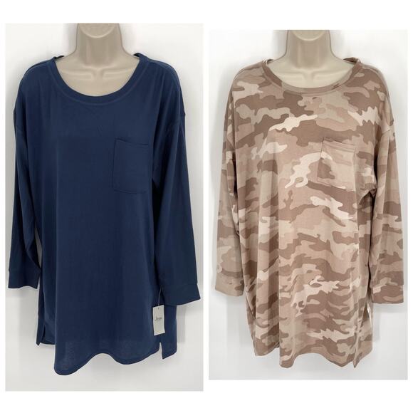 Jenni NEW Women's 2 Pack Bundle Sleep Shirts Size L Toffee Candy Camo, Navy Sail - Picture 1 of 9